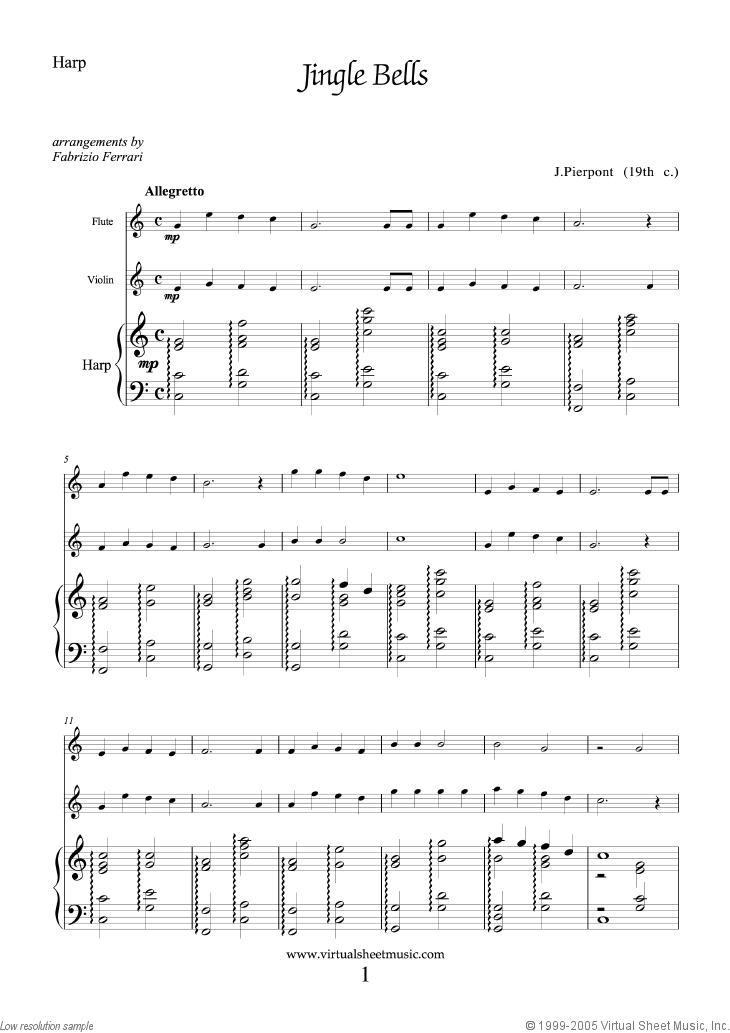 Easy Christmas Flute, Violin and Harp Sheet Music PDF