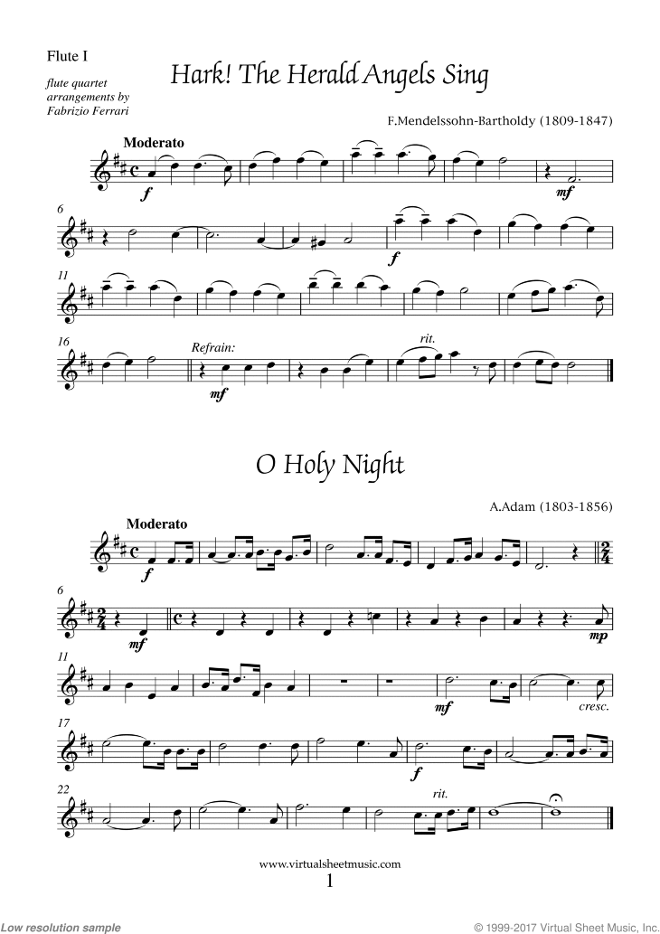 Easy Christmas Flute Quartet Sheet Music Carols (PDF), collection 2