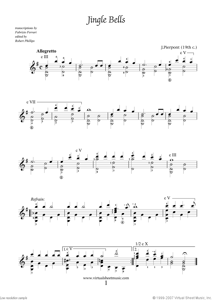 Easy Christmas Guitar Sheet Music Songs, Printable PDF