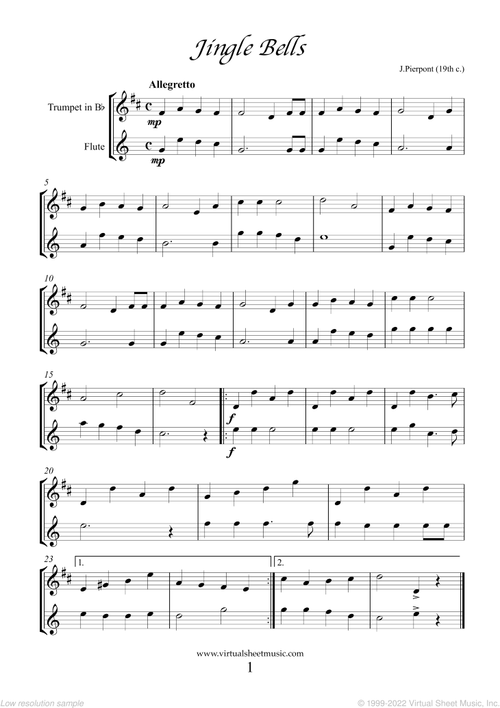 Easy Trumpet and Flute Duets Sheet Music Songs (PDF), collection 1