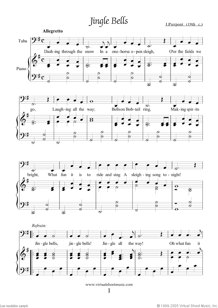 Easy Christmas Tuba Sheet Music Songs, Printable PDF