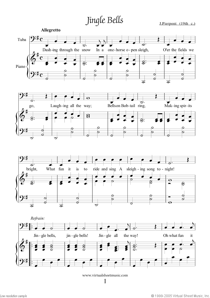 Easy Christmas Tuba Sheet Music Songs, Printable (PDF)