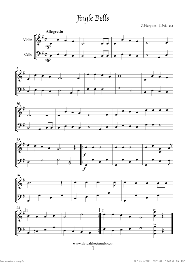 Jingle Bells For Easy Violin Open String with teacher part - Violin Solo -  Digital Sheet Music