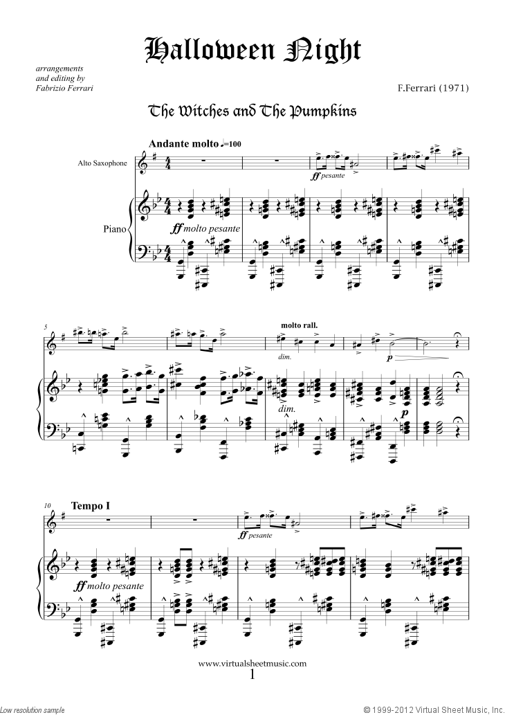 Halloween Sheet Music for alto saxophone and piano [PDF]