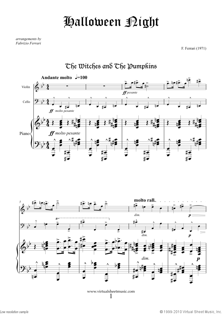 Halloween Sheet Music for violin, cello and piano (PDF)