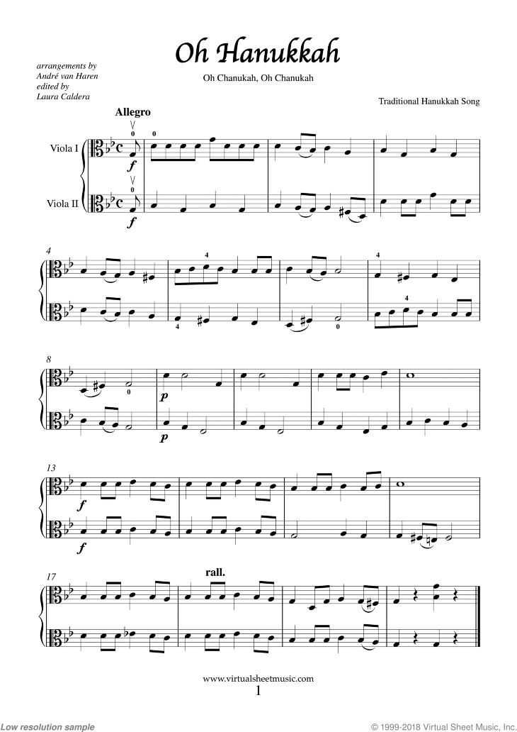 Hanukkah Viola Duets Sheet Music, Jewish Chanukah Songs (PDF)