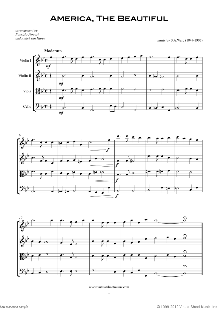 Patriotic Sheet Music and Songs for string quartet, USA