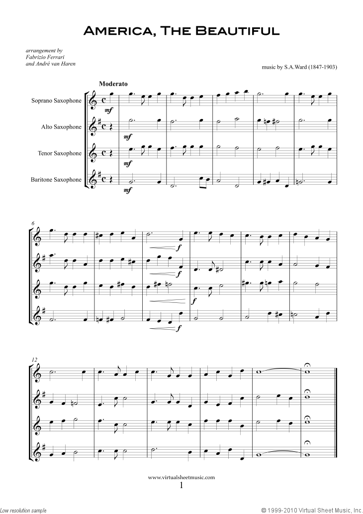 Patriotic Sheet Music And Songs For Saxophone Quartet Usa Tunes And Songs