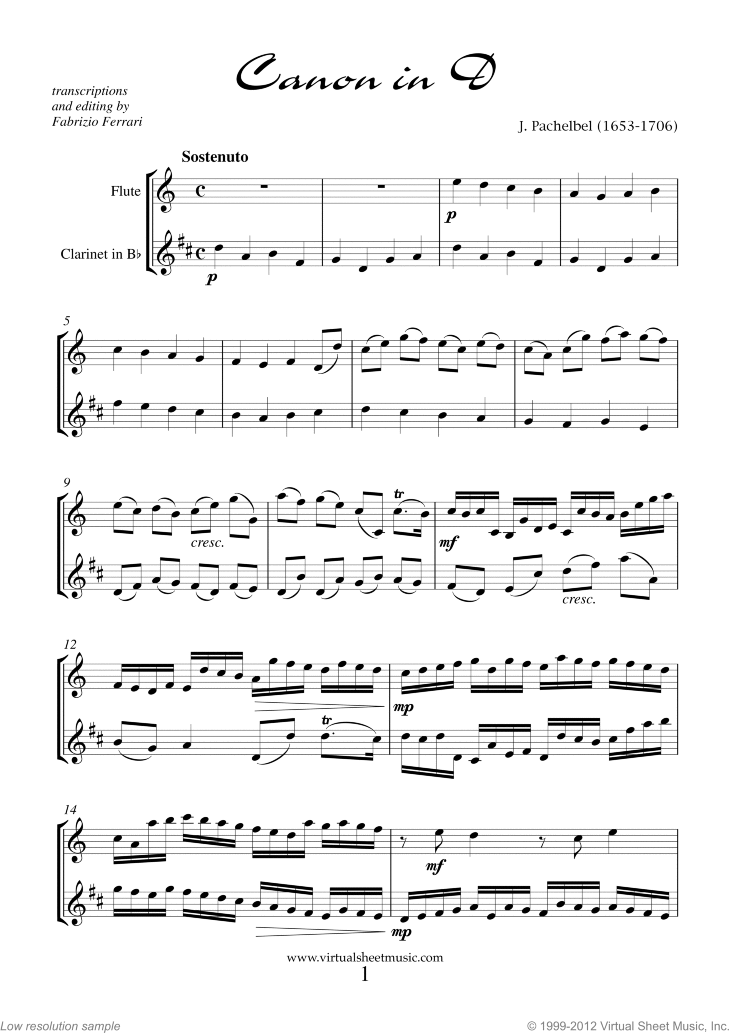 Valentine Sheet Music for flute and clarinet [PDF-interactive]