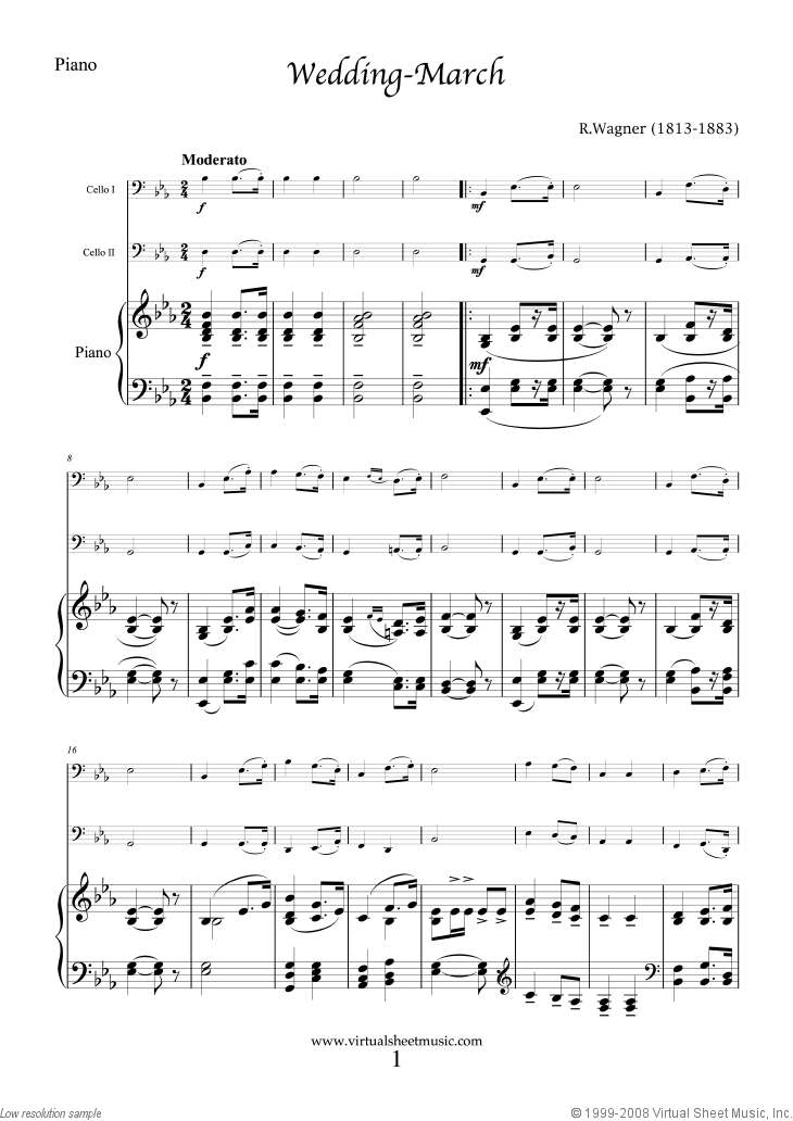 Wedding Sheet Music for two cellos and piano [PDFinteractive]