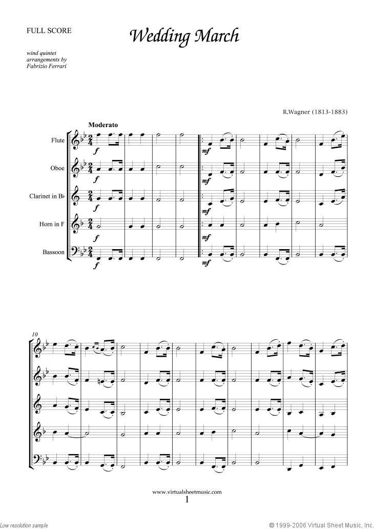 Wedding Sheet Music for wind quintet (PDFinteractive)