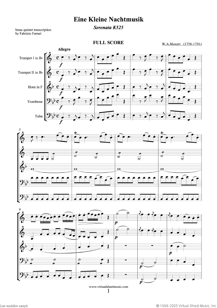 Mozart - Eine Kleine Nachtmusik (in Bb) sheet music for ...