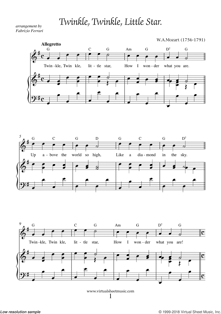 Twinkle Twinkle Little Star By Digital Sheet Music For Score Download