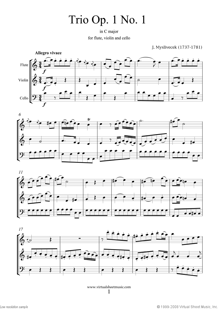 Mysliwecek - Trio Op.1 No.1 sheet music for flute, violin ...