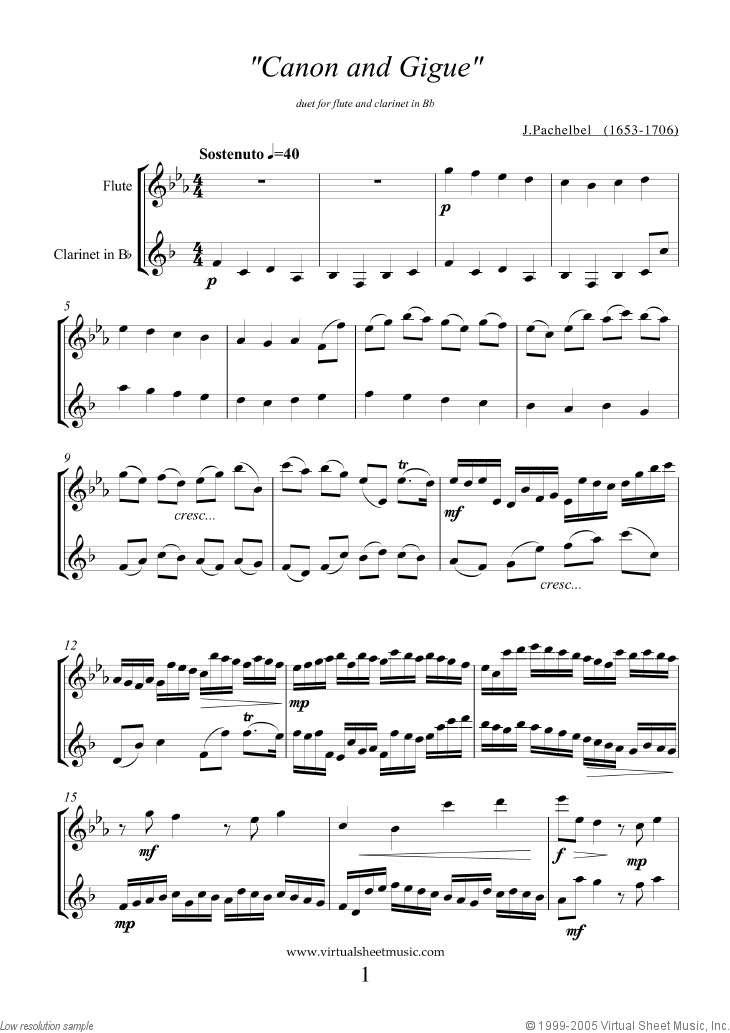 Pachelbel Canon In D Sheet Music For Flute And Clarinet Pdf
