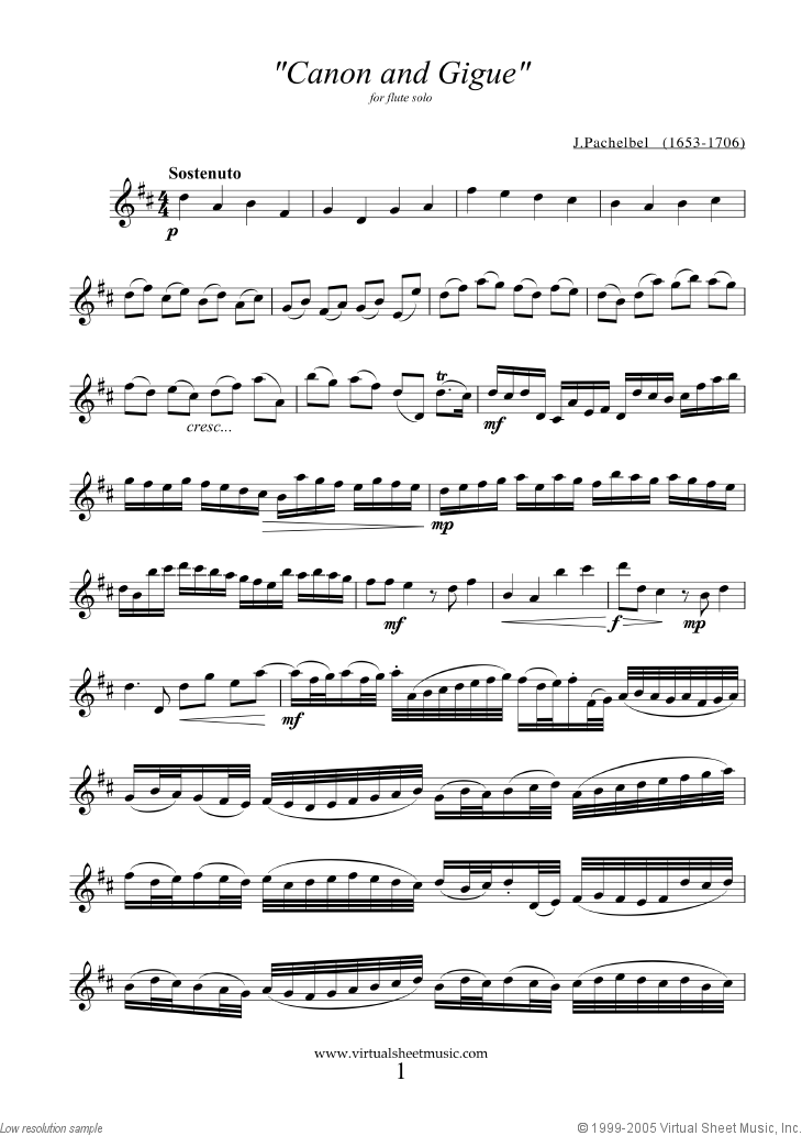 Pachelbel Canon In D Sheet Music For Flute Solo Pdf