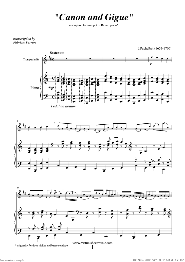 Canon pachelbel piano pdf