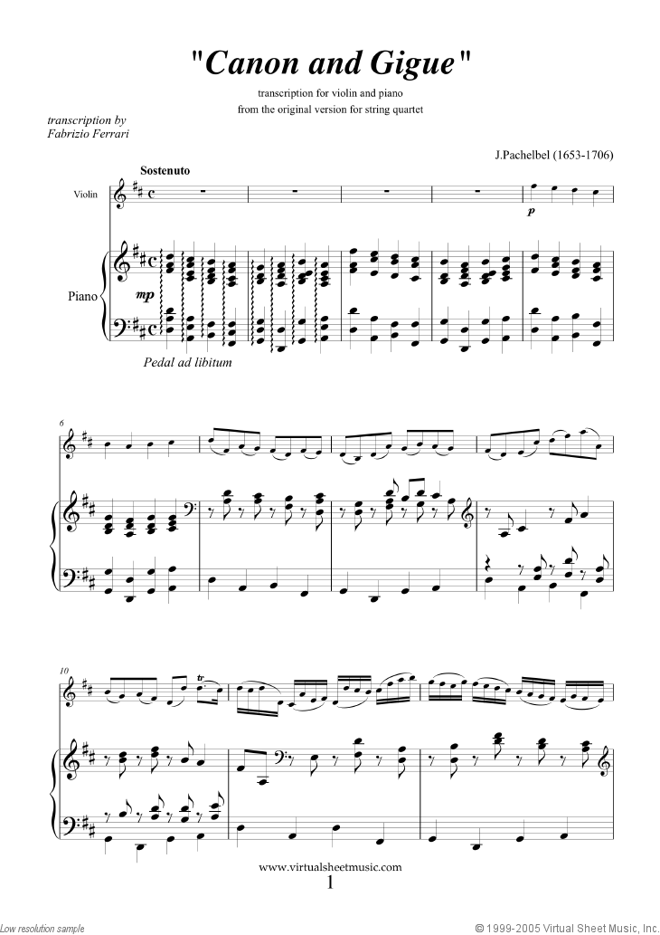 Pachelbel Canon In D Sheet Music For Violin And Piano Pdf