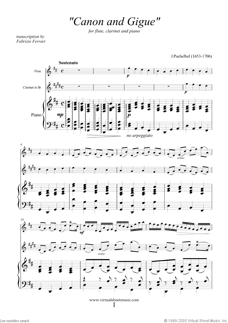 Canon In D Sheet Music For Flute, Clarinet And Piano (Pdf)