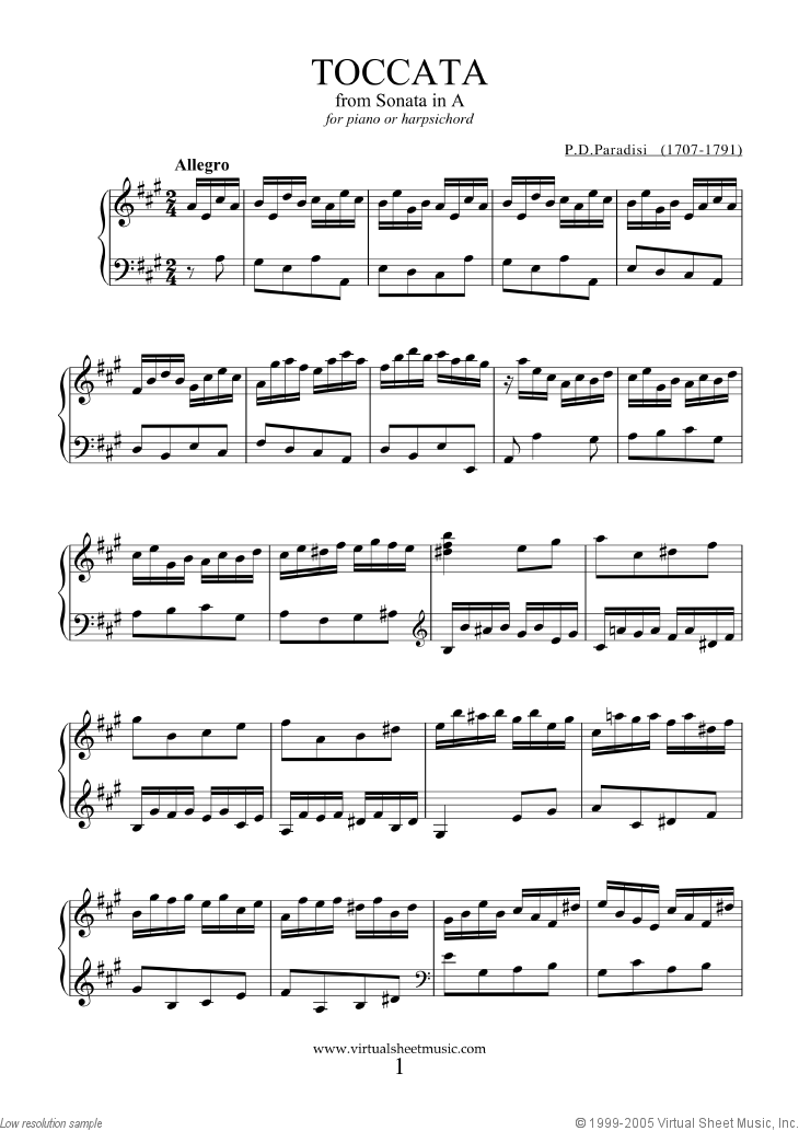 Paradisi Toccata sheet music for piano solo (or harpsichord)