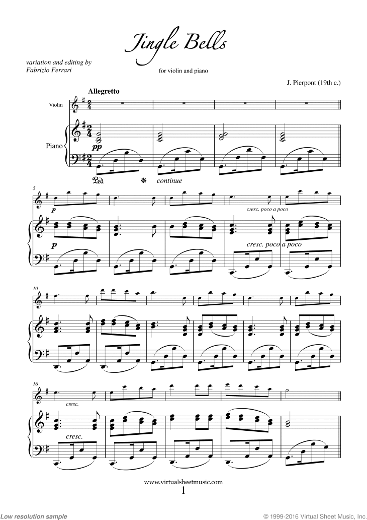 Free Jingle Bells sheet music for violin solo - High-Quality