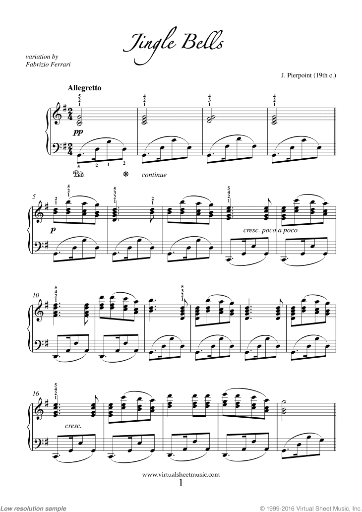 Jingle Bells  Intermediate piano sheet music