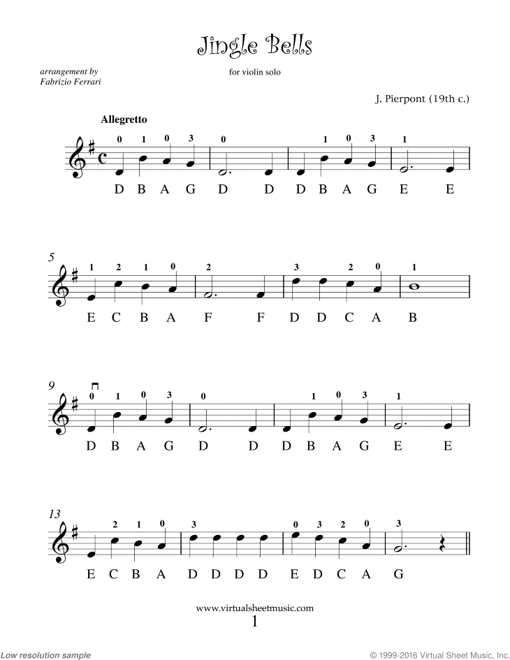 Free Jingle Bells Sheet Music For Violin Solo High Quality