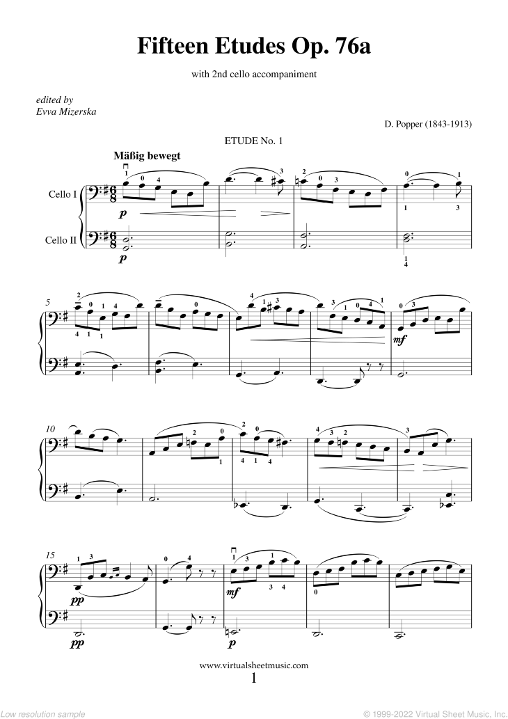 Etudes Op. 76a sheet music for cello solo (with 2nd cello