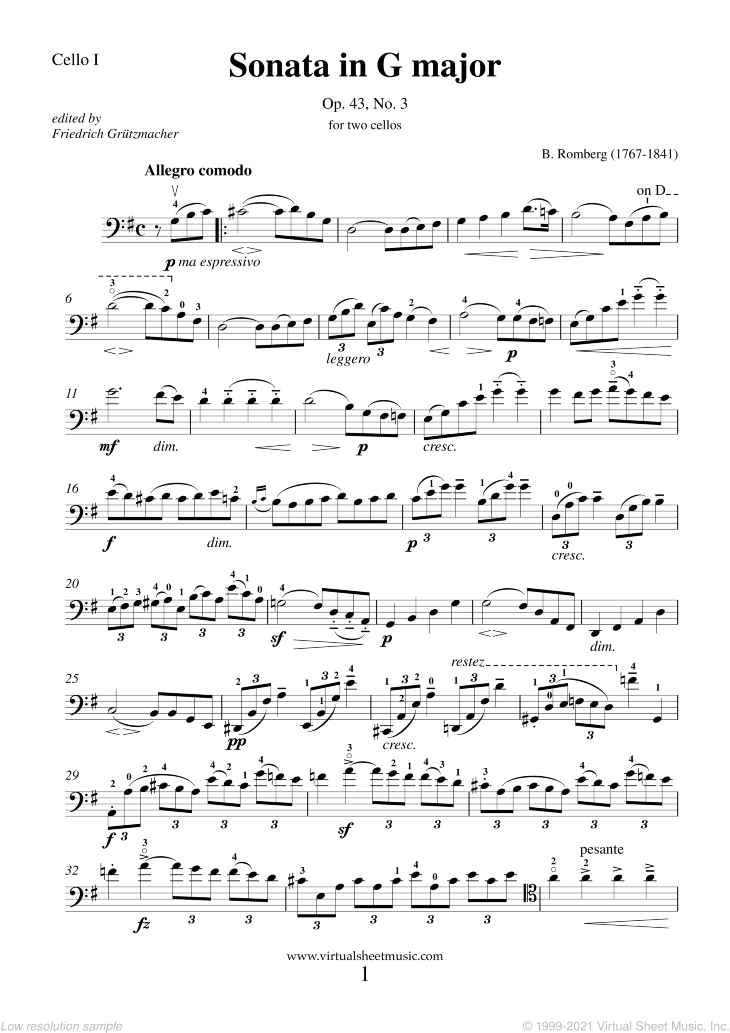 Romberg: Sonata In B Flat Major Op.43 No.3 Sheet Music (PDF)