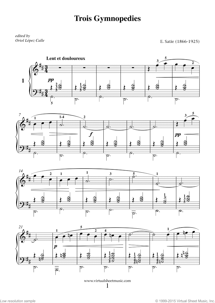 Satie Trois Gymnopedies Sheet Music For Piano Solo Pdf - gymnopedie no 1 roblox piano sheet