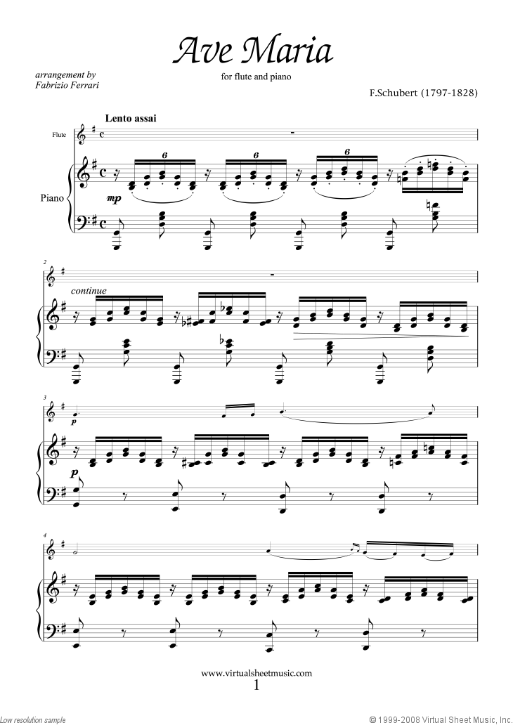 Schubert Ave Maria Sheet Music For Flute And Piano Pdf