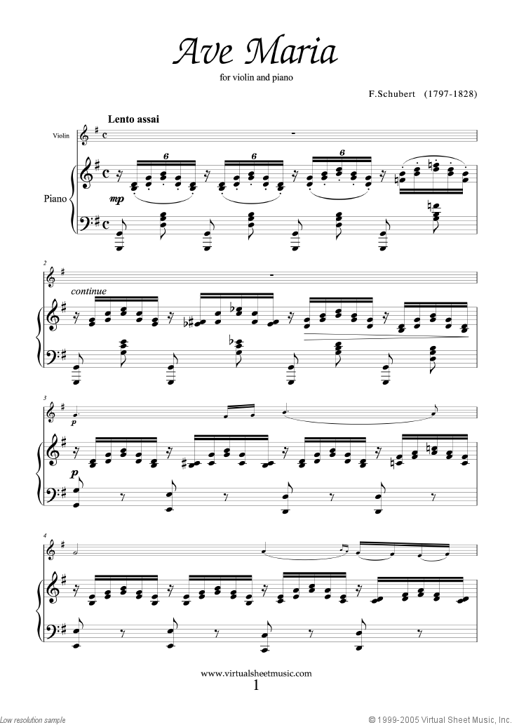 Schubert - Ave Maria sheet music for violin and piano PDF