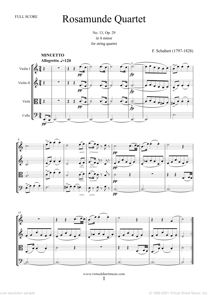 Rosamunde Quartet, 3rd mov. sheet music for string quartet (PDF)