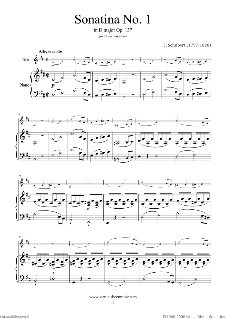Violin Sonata (Sonatina), Op.137 No.3, D408 piano/violin score