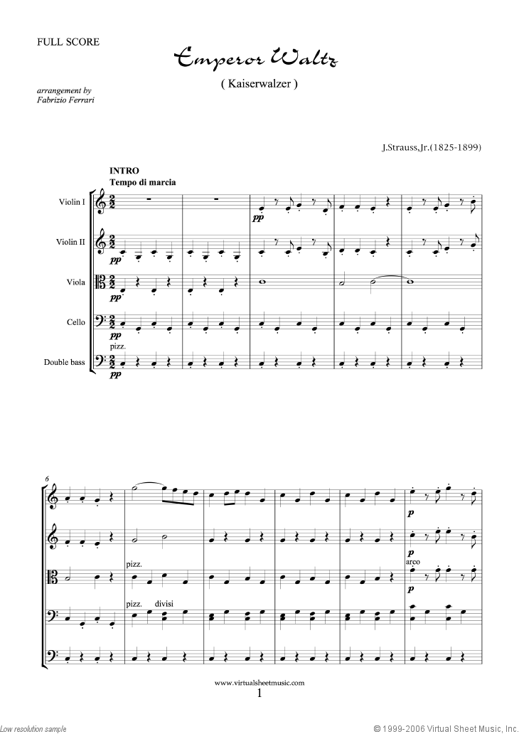 Strauss, Jr. - Emperor Waltz sheet music for string ...