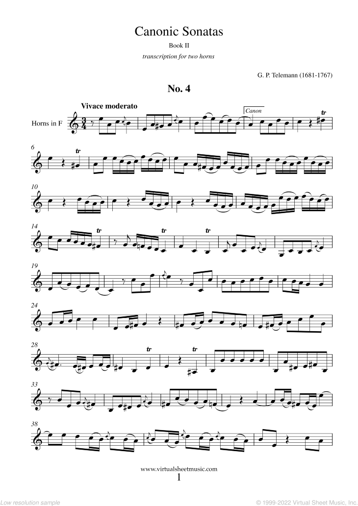 Telemann: Canonic Sonatas, book II sheet music for two horns