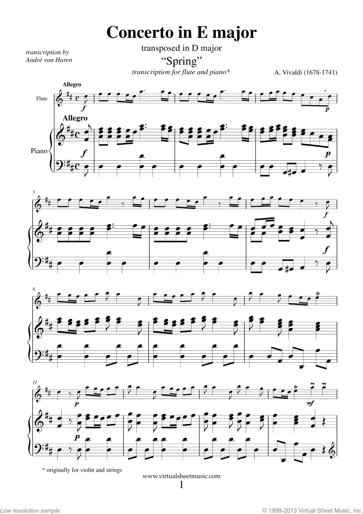 Vivaldi - Flute Concerto "Spring" sheet music for flute ...