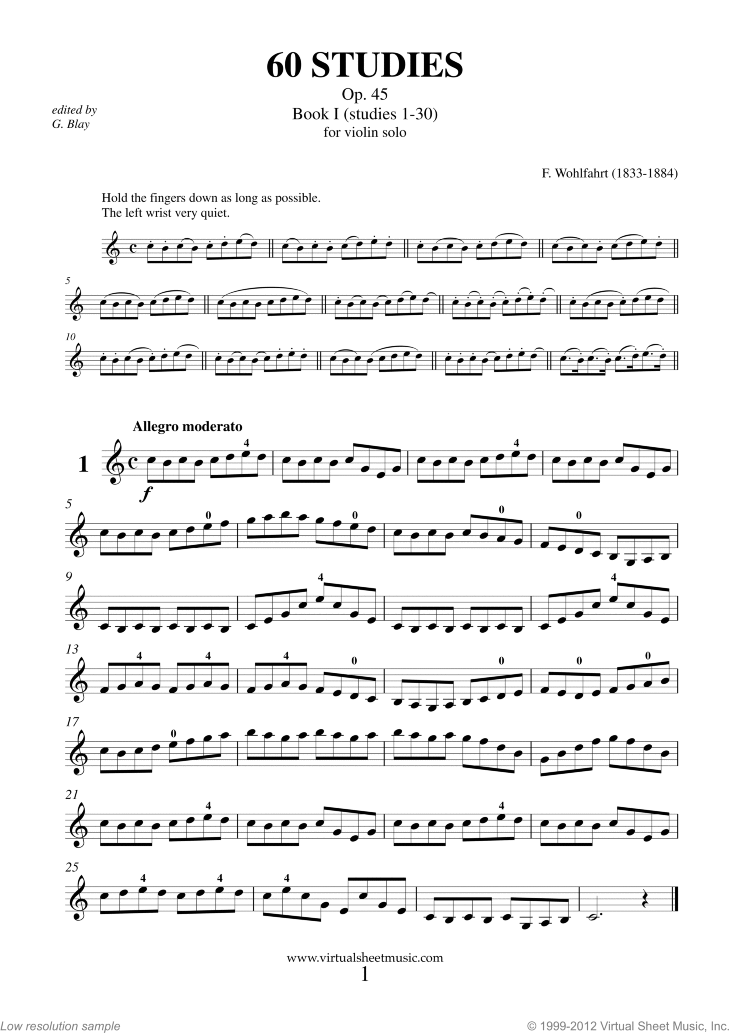 Op 60 Studies Wohlfahrt 45 Book 1: Schirmer Library of Classics Volume 838 Violin Method 