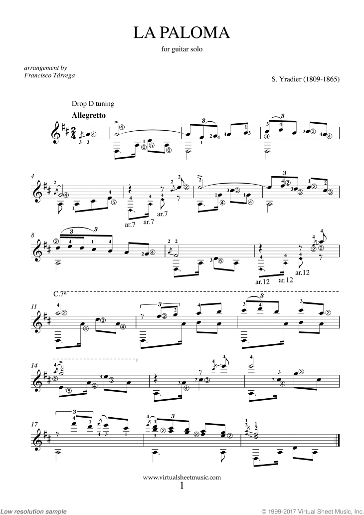 Gevaar Miniatuur gracht La Paloma sheet music for guitar solo (PDF-interactive)
