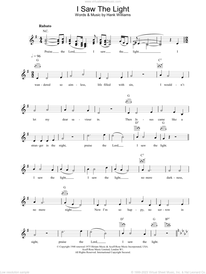 Williams I Saw The Light Sheet Music Fake Book Pdf