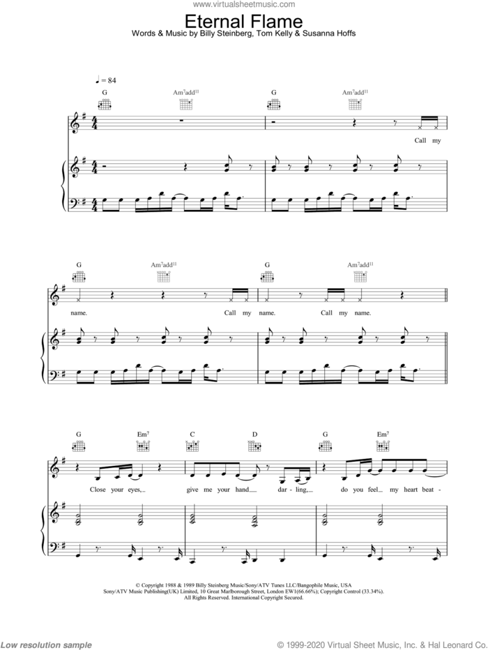 Eternal Flame sheet music for voice, piano or guitar by The Bangles, intermediate skill level