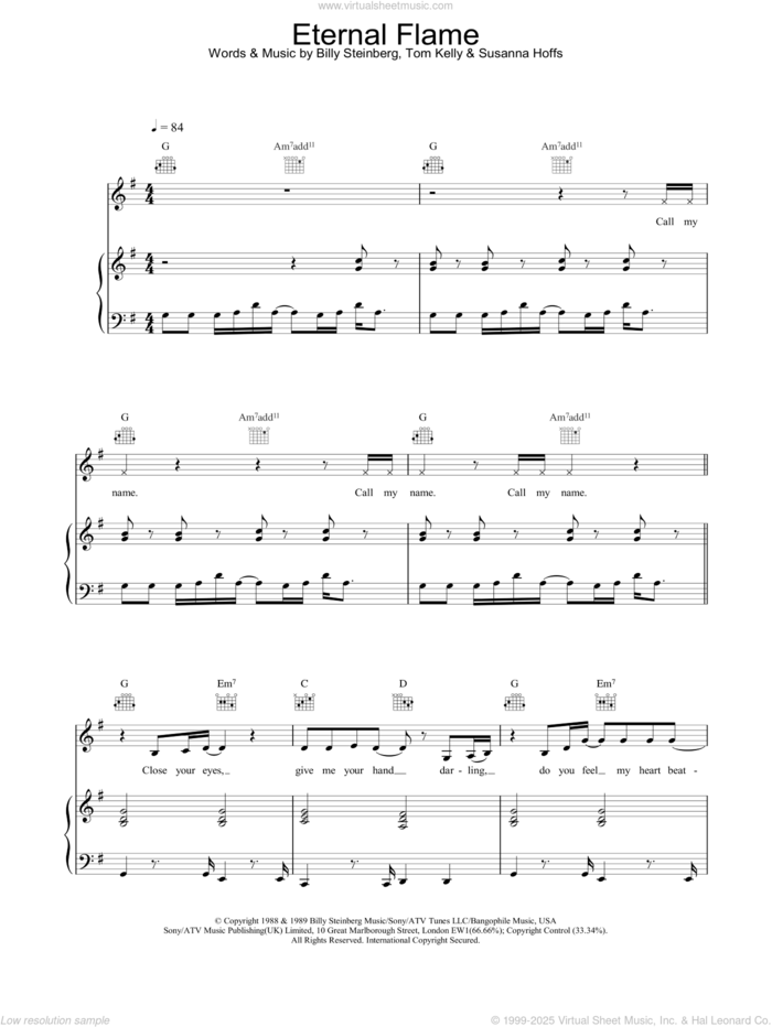 Eternal Flame sheet music for voice, piano or guitar by The Bangles, intermediate skill level