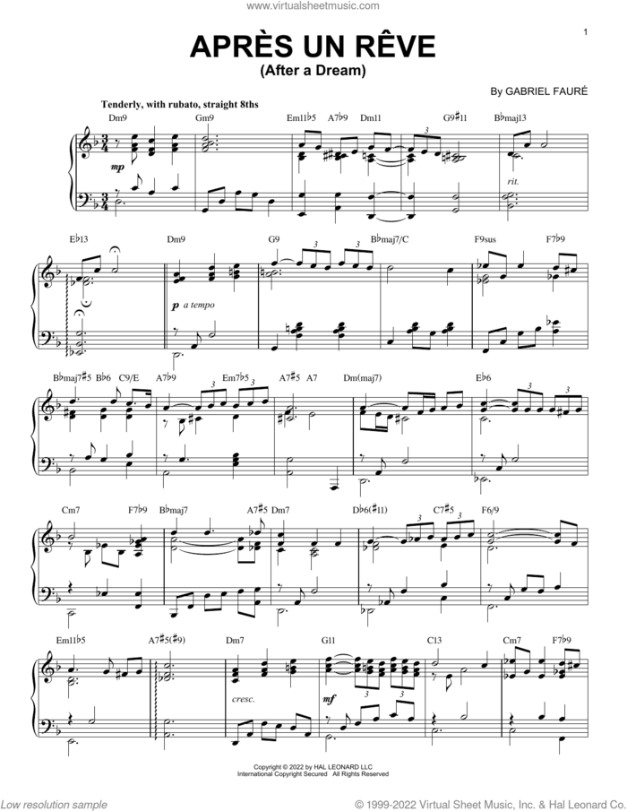 Apres Un Reve [Jazz version] (arr. Brent Edstrom) sheet music for piano solo by Gabriel Faure and Brent Edstrom, classical score, intermediate skill level