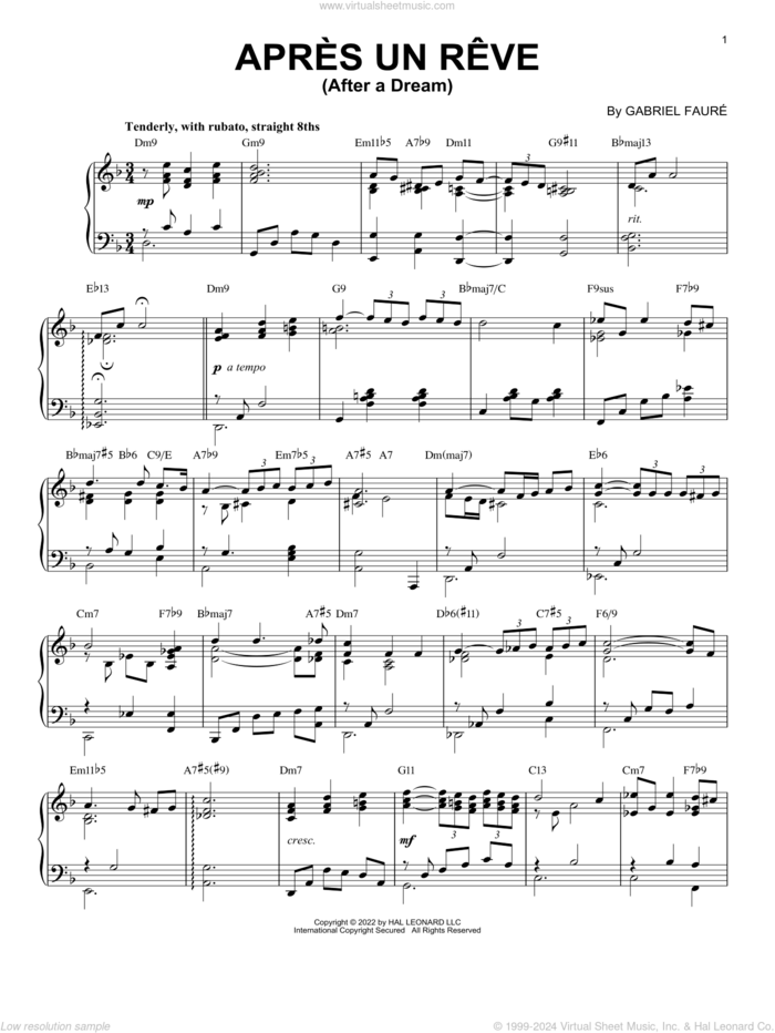 Apres Un Reve [Jazz version] (arr. Brent Edstrom) sheet music for piano solo by Gabriel Faure and Brent Edstrom, classical score, intermediate skill level