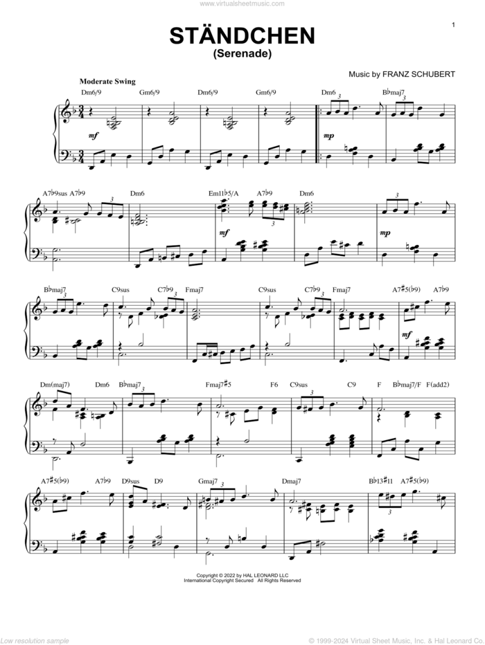 Standchen [Jazz version] (arr. Brent Edstrom) sheet music for piano solo by Franz Schubert, Brent Edstrom and Ludwig Rellstab, classical score, intermediate skill level