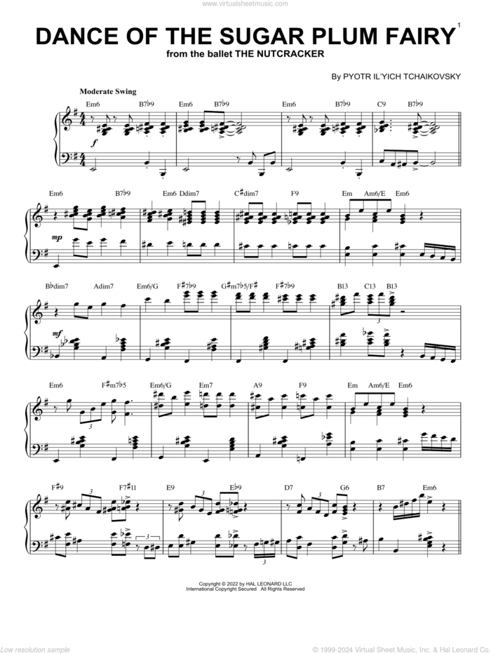 Dance Of The Sugar Plum Fairy, Op. 71a [Jazz version] (arr. Brent Edstrom) sheet music for piano solo by Pyotr Ilyich Tchaikovsky and Brent Edstrom, classical score, intermediate skill level