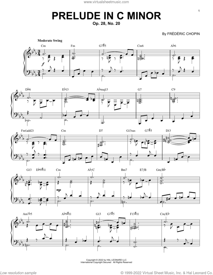 Prelude In C Minor, Op. 28, No. 20 [Jazz version] (arr. Brent Edstrom) sheet music for piano solo by Frederic Chopin and Brent Edstrom, classical score, intermediate skill level