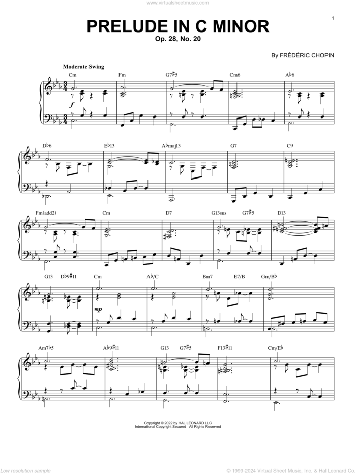 Prelude In C Minor, Op. 28, No. 20 [Jazz version] (arr. Brent Edstrom) sheet music for piano solo by Frederic Chopin and Brent Edstrom, classical score, intermediate skill level