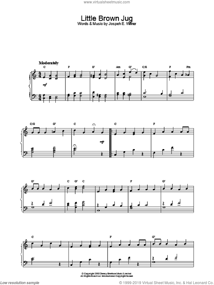 Little Brown Jug sheet music for piano solo by Joseph E. Winner and Miscellaneous, intermediate skill level