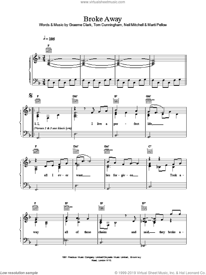 Broke Away sheet music for voice, piano or guitar by Wet Wet Wet, intermediate skill level